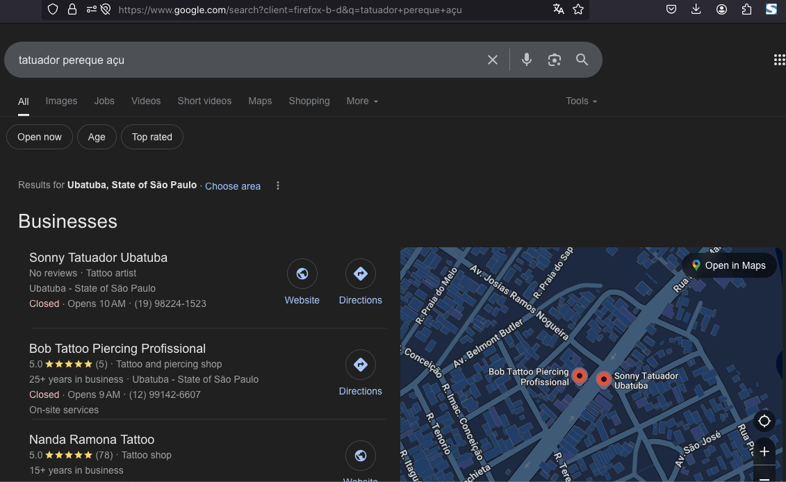 Google My Business search results